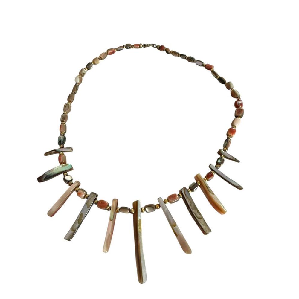 Shell Necklace Fall Shades Abalone Bohemian Spike Handmade bib Necklace - Picture 7 of 7